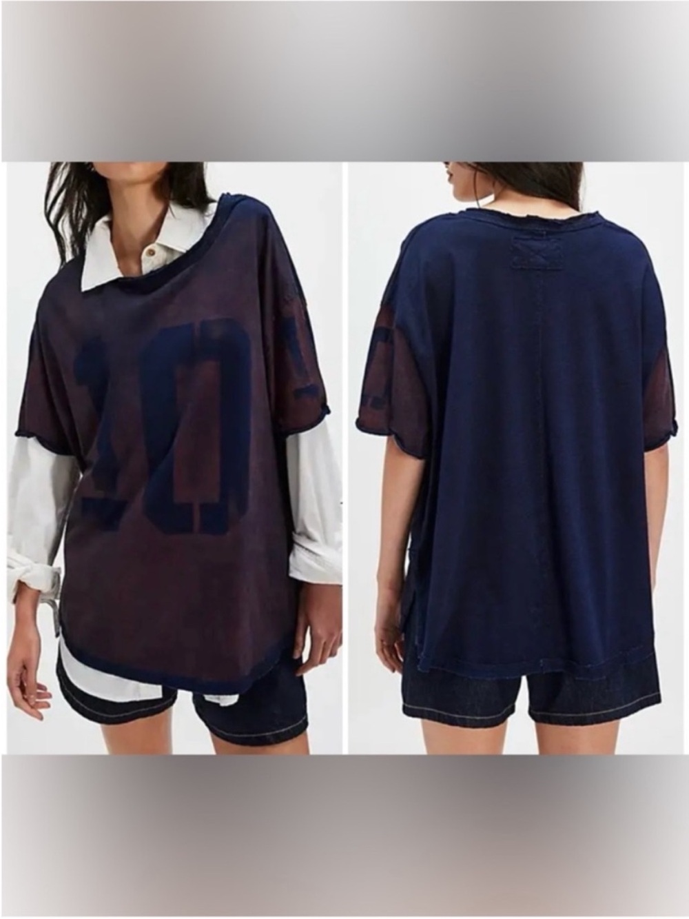 NWT Free People We The Free Laid Back Tee - black (navy / red) - XL